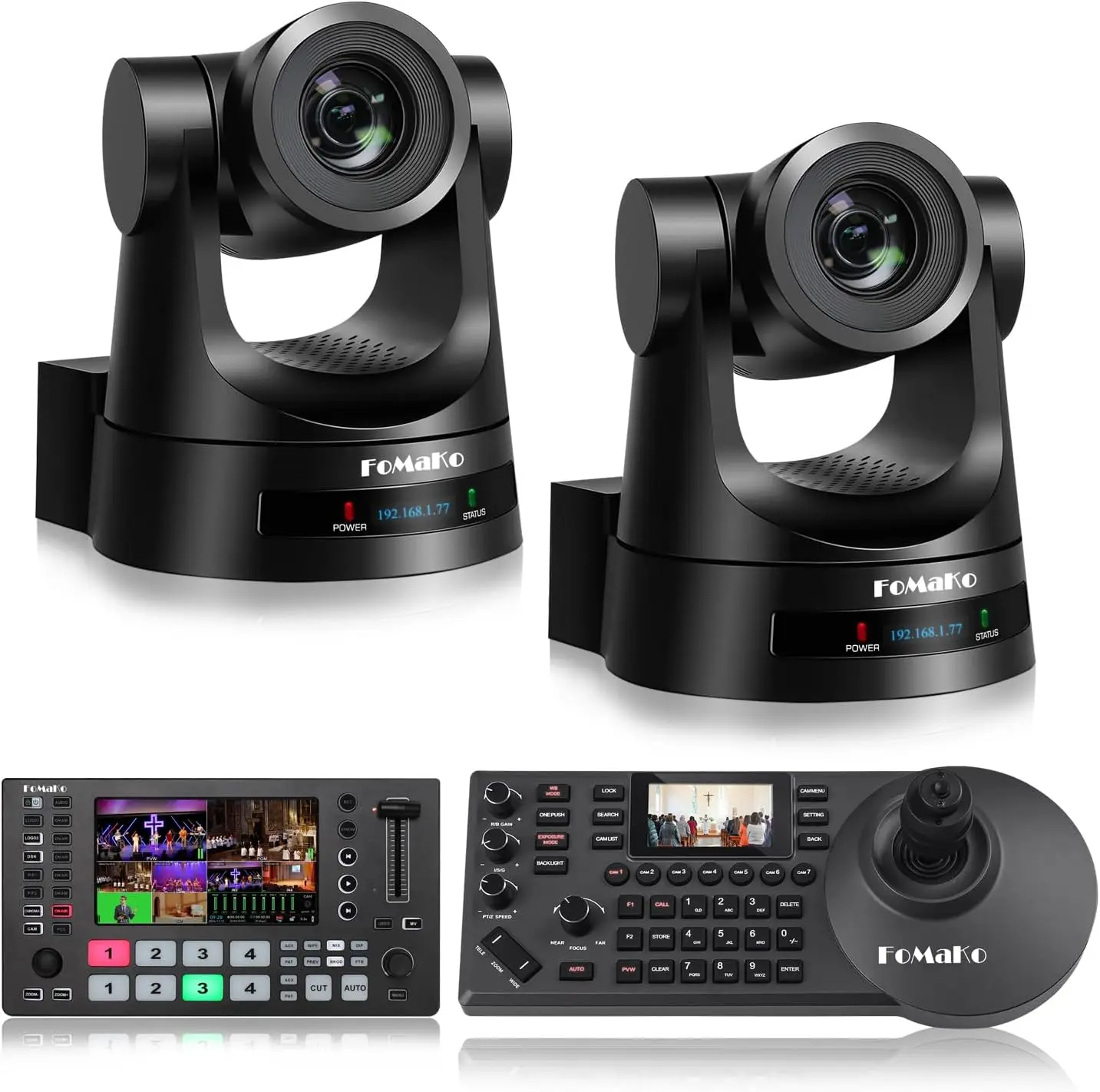 كاميرا PTZ 20x زووم بصري AI تتبع تلقائي Gen 3، محول خلاط فيديو HDMI ووحدة تحكم PTZ لعبادة الكنيسة، حزمة PTZ