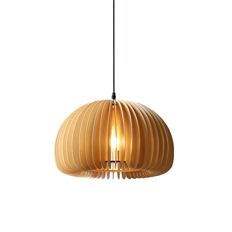 

Japanese Style Wood Art Chandelier Nordic Minimalist Log Retro Pumpkin Shape Pendant Light For Porch Bar Bedroom Restaurant Lamp