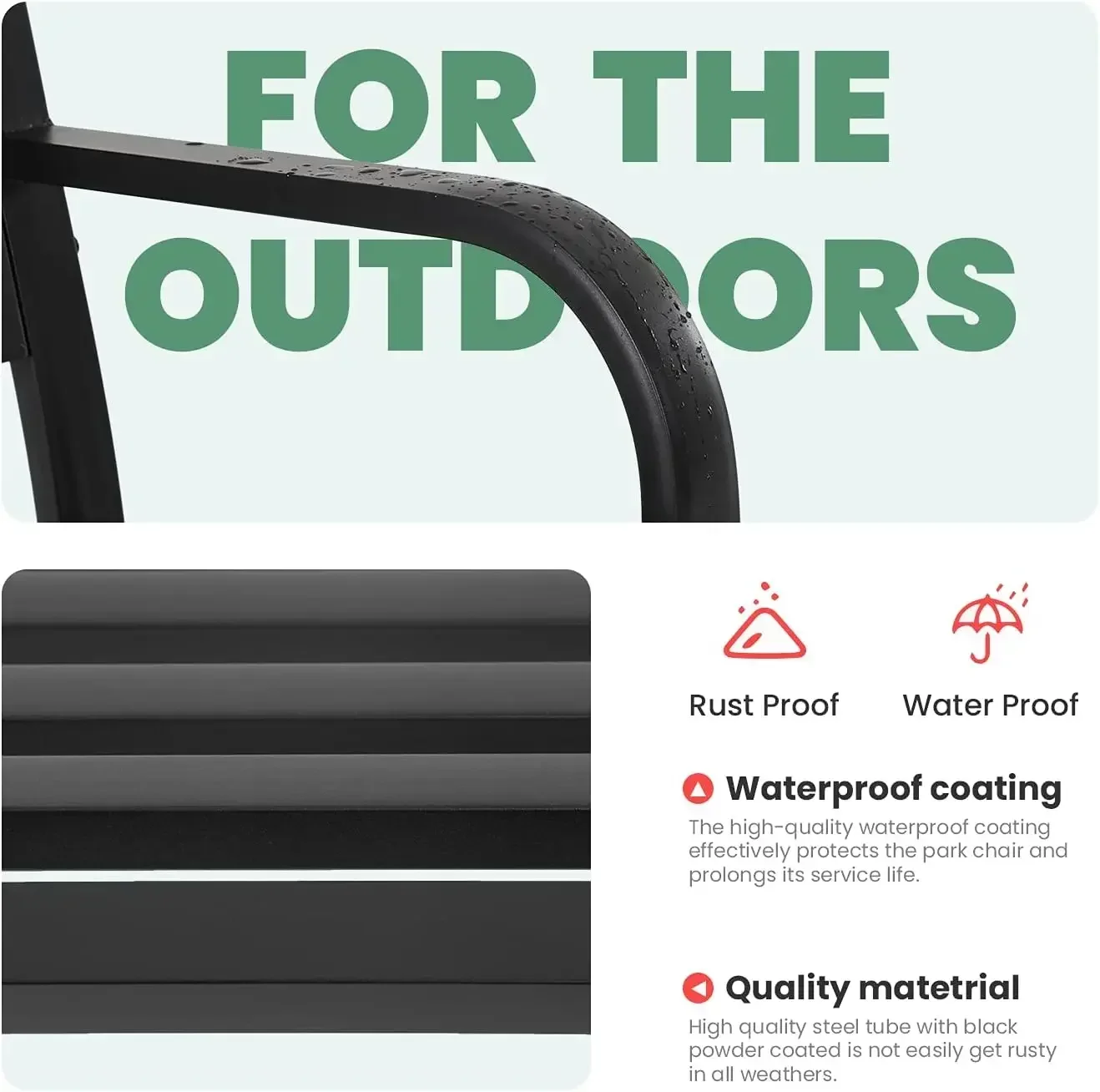 Garden Bench,Outdoor Benches,Iron Steel Frame Patio Bench with Mesh Pattern and Plastic Backrest Armrests ,Black