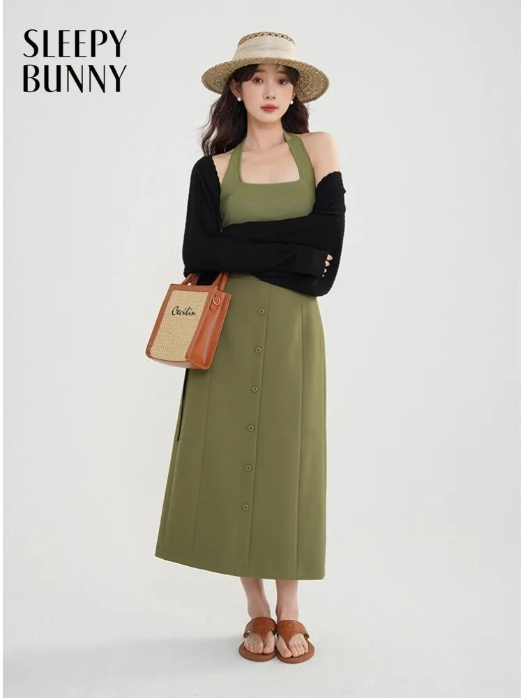 Vintage High Waist Button Midi Skirt for Women Elegant A Line Casual Early Spring Commuter Skirt for Lady Chic Retro Daily Wear