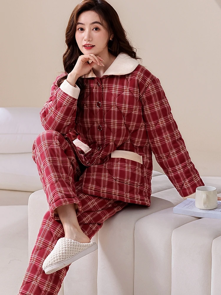 winter-sleepwear-women's-long-sleeve-thick-large-size-three-layer-cotton-warmth-home-clothes-middle-youth-can-wear-outdoors