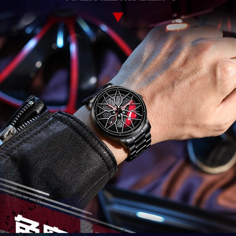 

Вращающиеся часы со ступицей колеса, 3D трехмерный модифицированный штангенциркуль, полая ковка, модные водонепроницаемые мужские часы с ночным светом