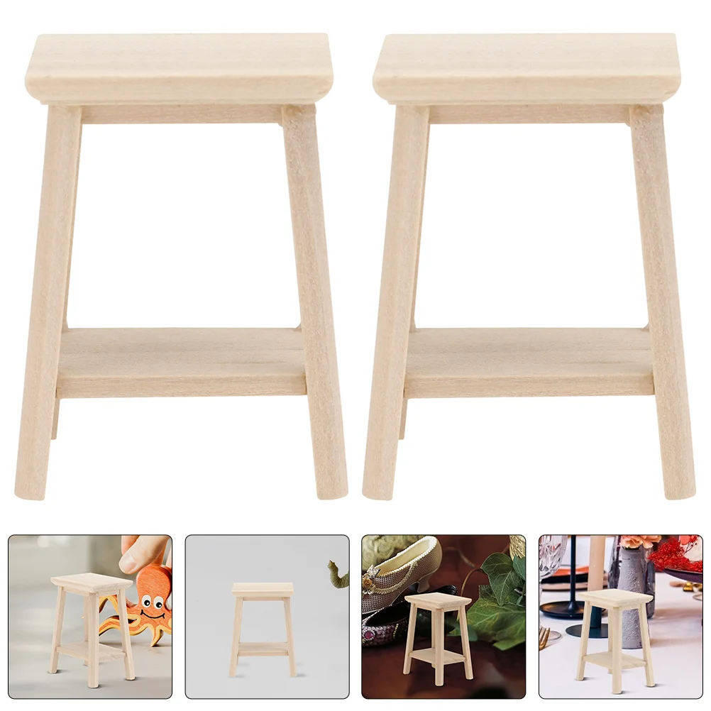 2 Pcs Dollhouse Stool Model Bonsai Miniature Furniture Adorn Wooden Layout Prop