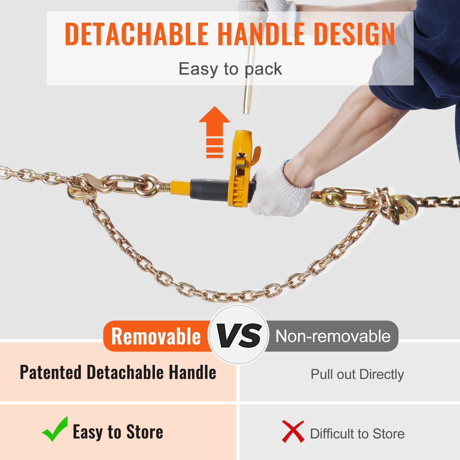 Imagem -06 - Vevor-heavy Duty Ratchet Cadeia Binder Tie Down Arnês Cinta de Carga com Gancho Destacável Anti-derrapante Handle For Flatbed Truck Trailer