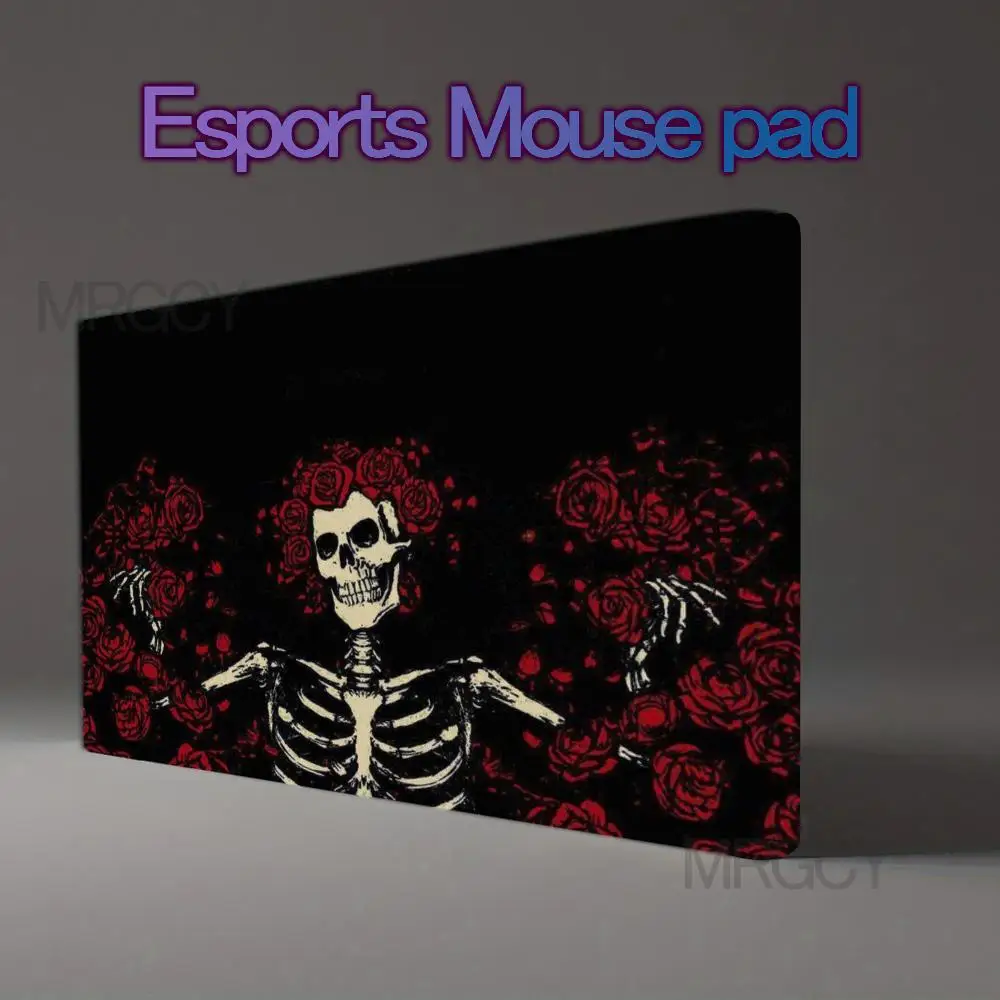 Extended Gaming Desk Mat Gothic Skeleton With Red Roses Pattern Non Slip Rubber Base Waterproof Mouse Pad for Computer Gaming
