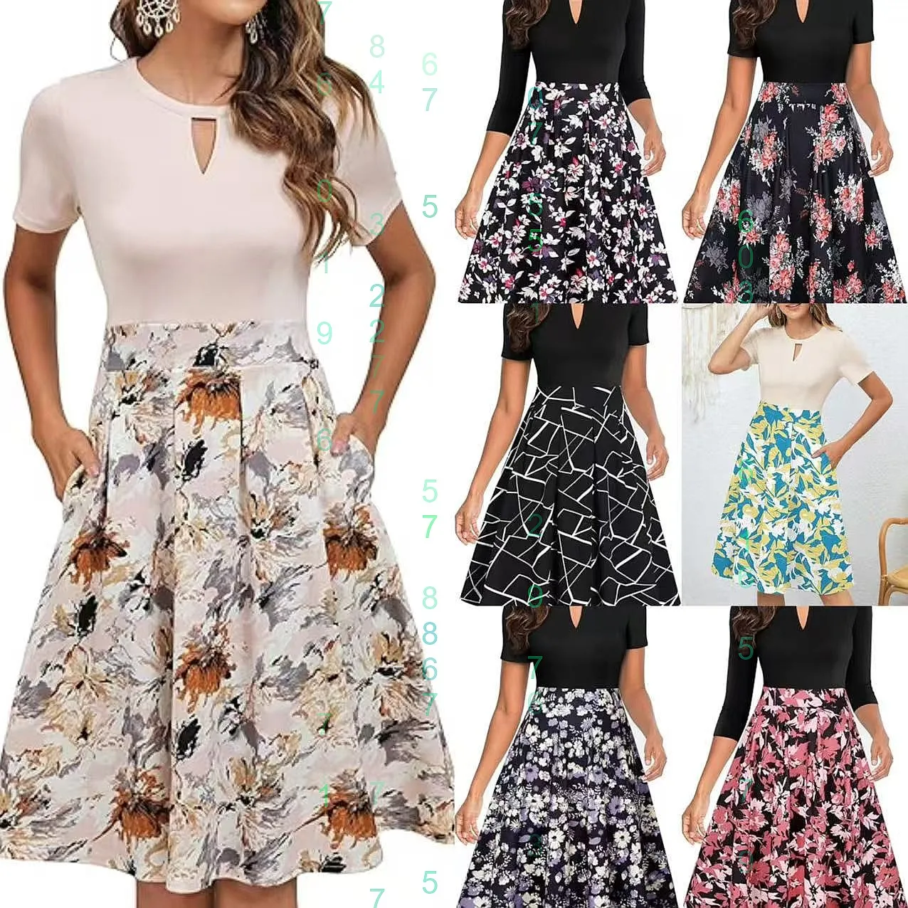 

2026 Plus Size Women Print Round Neck Short Sleeve Pocket Overall Jumpsuit Playsuit Spring Summer