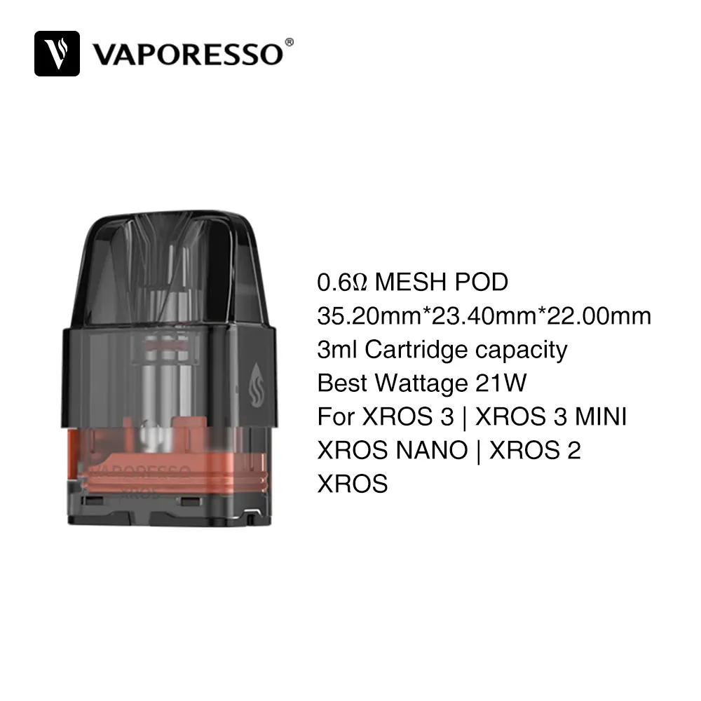 오리지널 Vaporesso XROS 포드 빈 카트리지, XROS 2 XROS 나노 XROS 3 미니용, 3ML 0.6ohm 0.7ohm 0.8ohm 및 2ML 1.2ohm 1.0ohm, 로트당 4 개