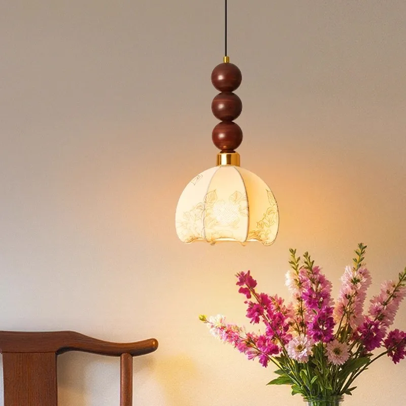 

New antique style bedside pendant light, bedroom dining room cloth lampshade, corridor corridor study pendant light