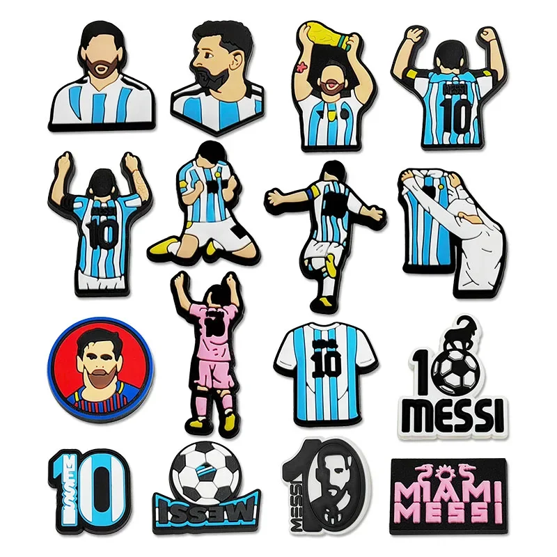1-16 peças de sapato de desenho animado da série Football Star Mesi, acessórios decorativos encantadores, presentes favoritos das crianças