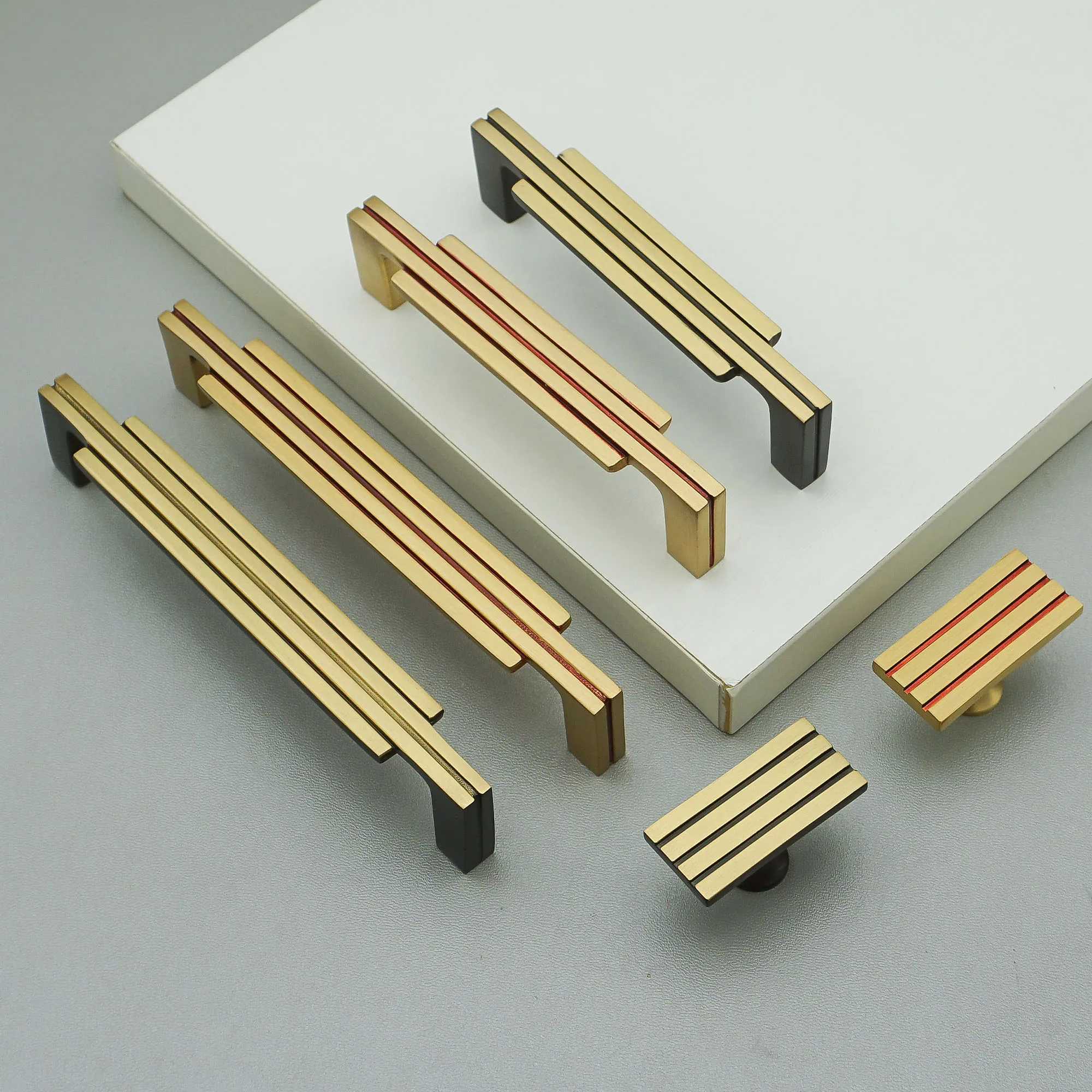 Antique Bronze Cabinet Pulls Furniture Handles Square Drawer Knobs Gold Kitchen Door Handles Striped Bedroom Dresser Pull LBFEEL