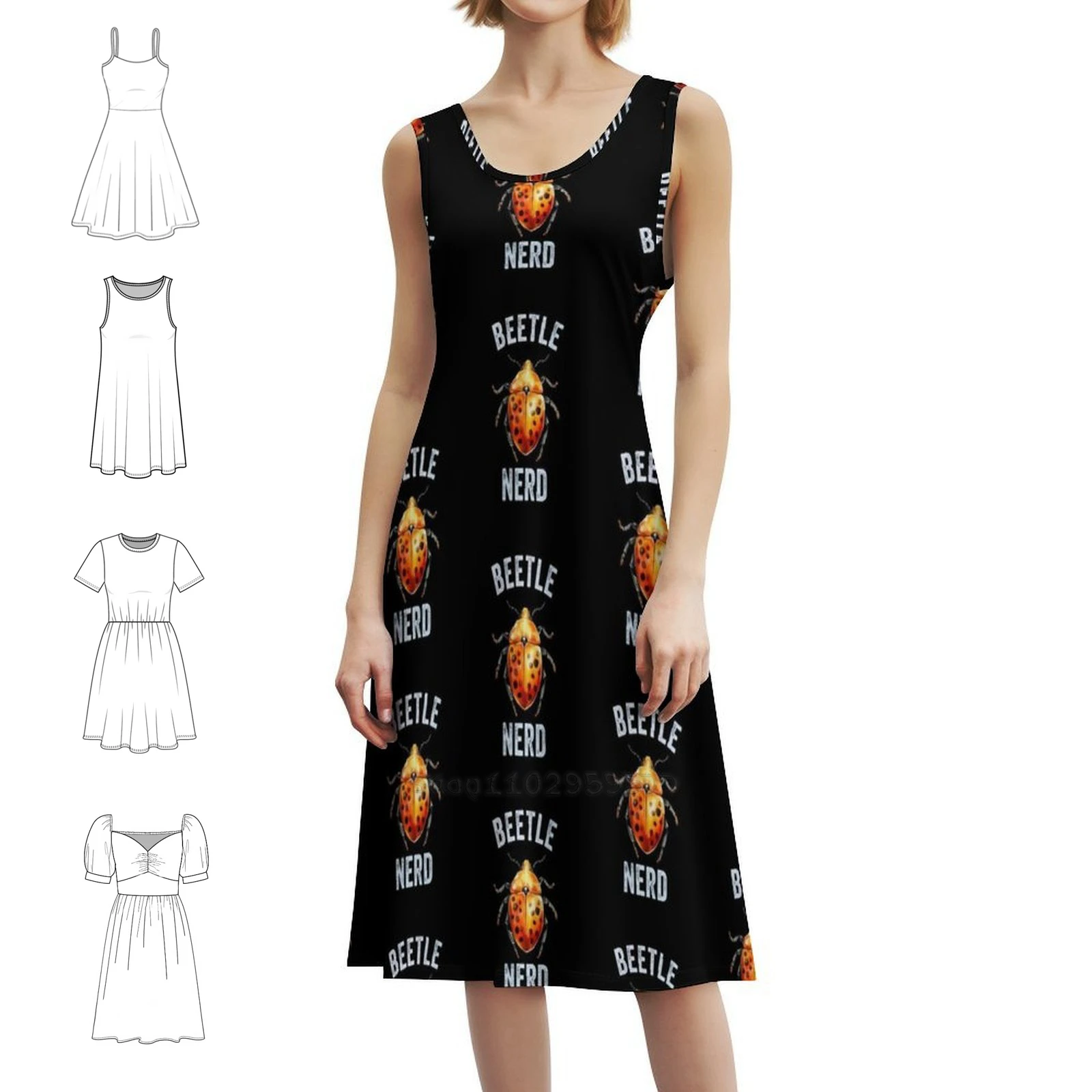 

Beetle Nerd Orange & Black Watercolor Beetle Bohemian Sleeveless Dress For Women Print Beach Party Dresses Beetle Beetle Nerd