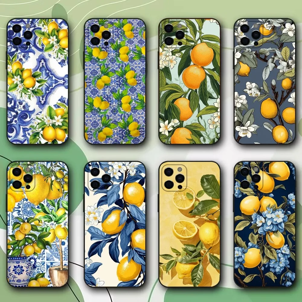 Fruit Lemon Art Pattern  Phone Case For iPhone 15,14,13,12,11,Pro,X,XS,Max,XR,Plus,Mini Soft Black Cover