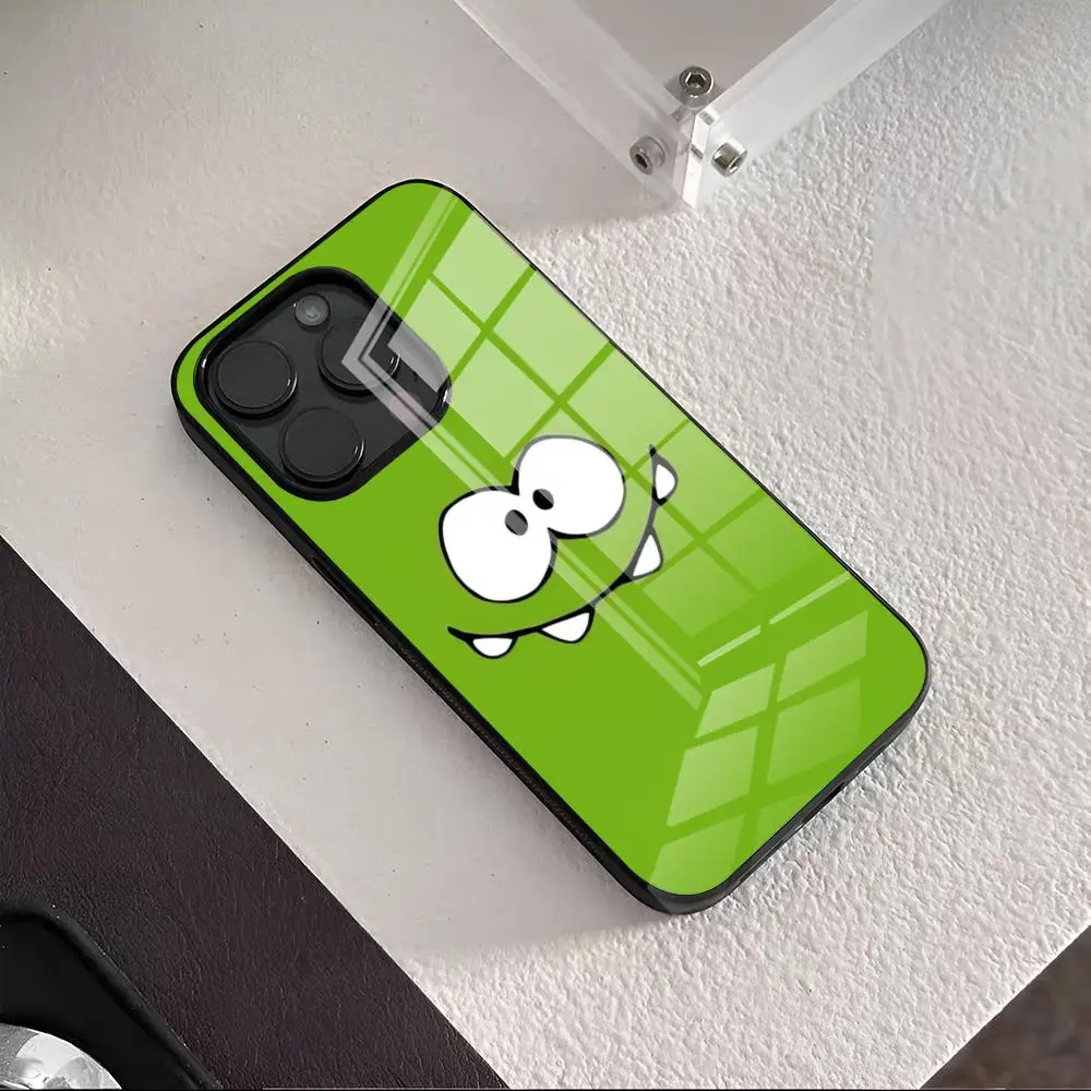 Classic F-Funny Game Om Nom Cute Phone Case For Iphone 17 16 15 14 13 12Pro Max Xr Air Plus Black Glass Silver Hard Shell Cover
