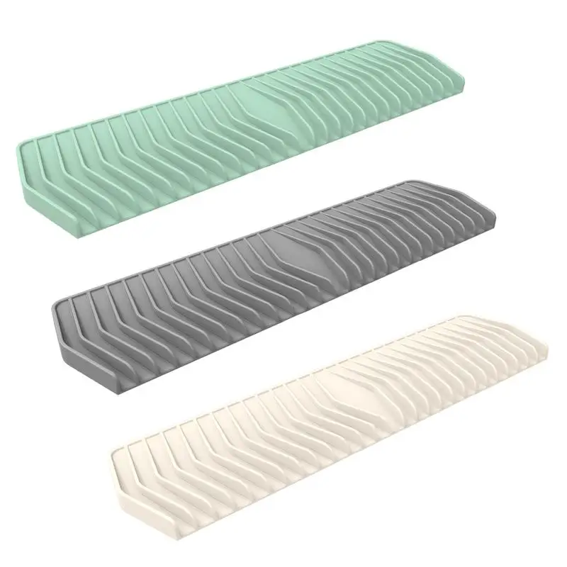 

Kitchen Silicone Drying Mat Foldable 13 X 3 Inch Dish Drainer Non-Slip Faucet Splash Guard And Hole Faucet Handle Drip