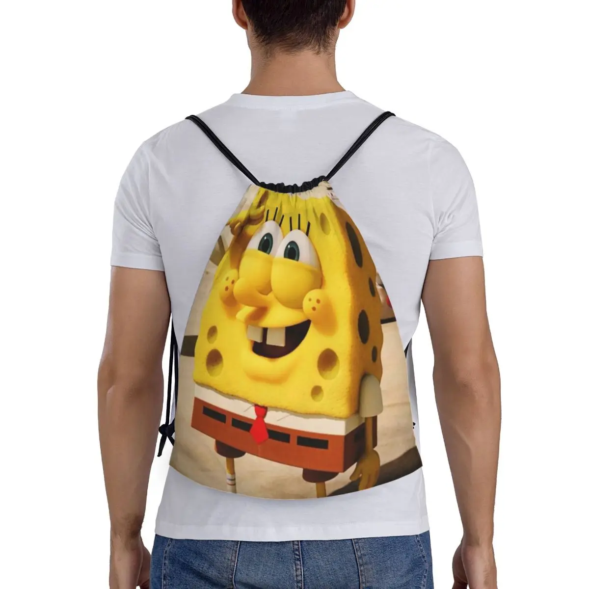 SpongeBob Portable Sports Bag Thicken Drawstring Belt Riding Backpack Gym Drawstring Shoes Bag Clothes Backpacks