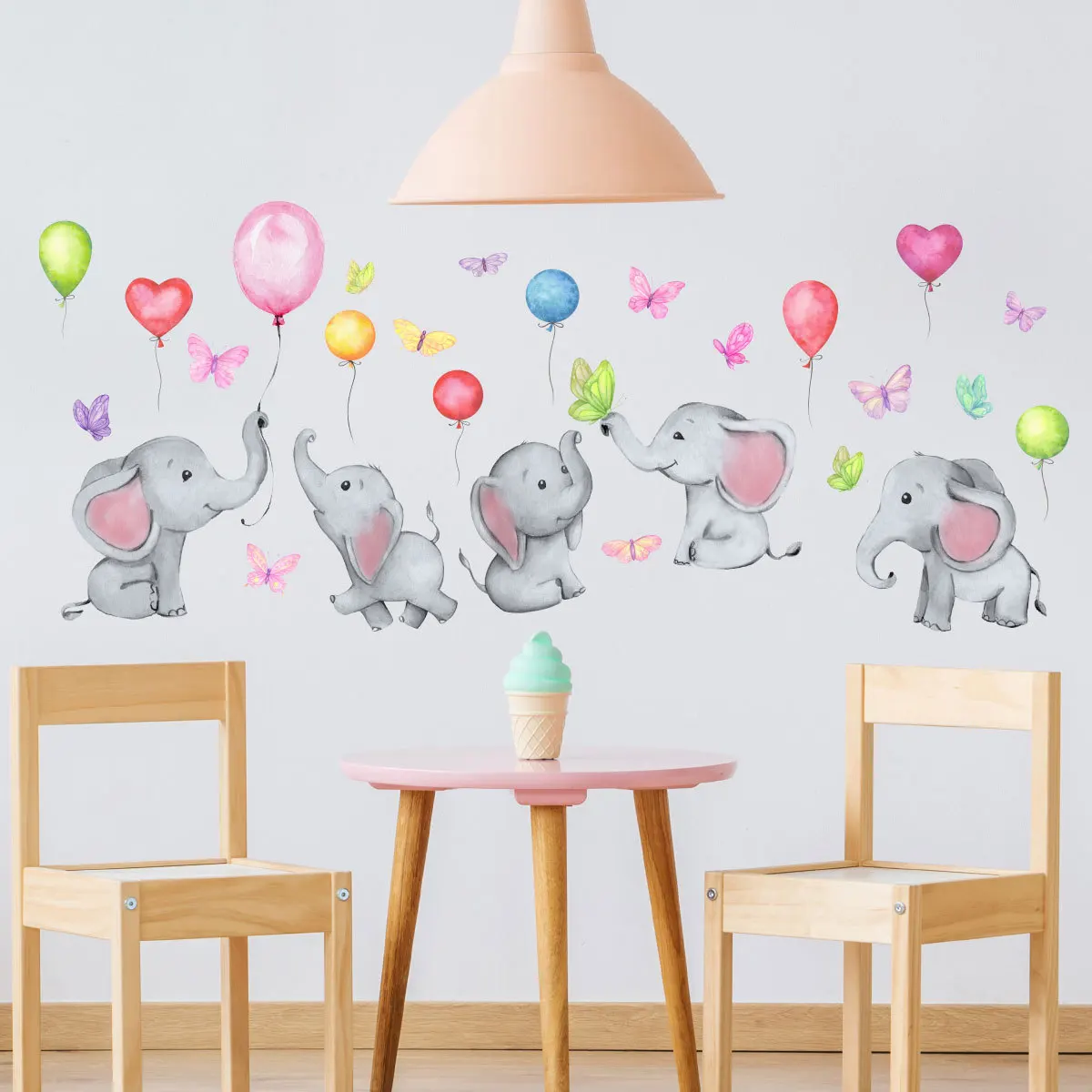 4pcs Cartoon Elephant Balloon Butterfly Wall Sticker Children's Room Bedroom Study Decoration Mural Art Aeshtetic Wall Sticker