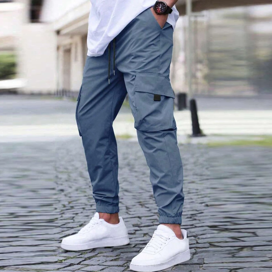Jogger Pants Men Cargo Pants Fashion Casual Solid Color Sweatpants Male Stretch Waist Trousers