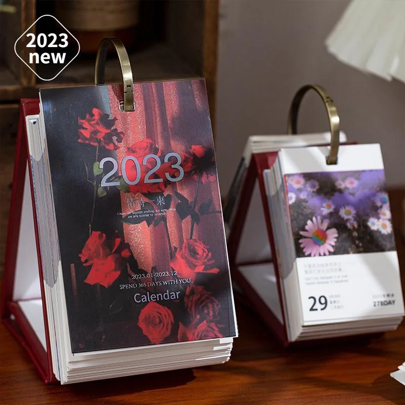 2023 Literature and Art Desk Calendar Cute Rose Bouquet Standing Calendar Daily Scheduler Table Planner Yearly Agenda Organizer