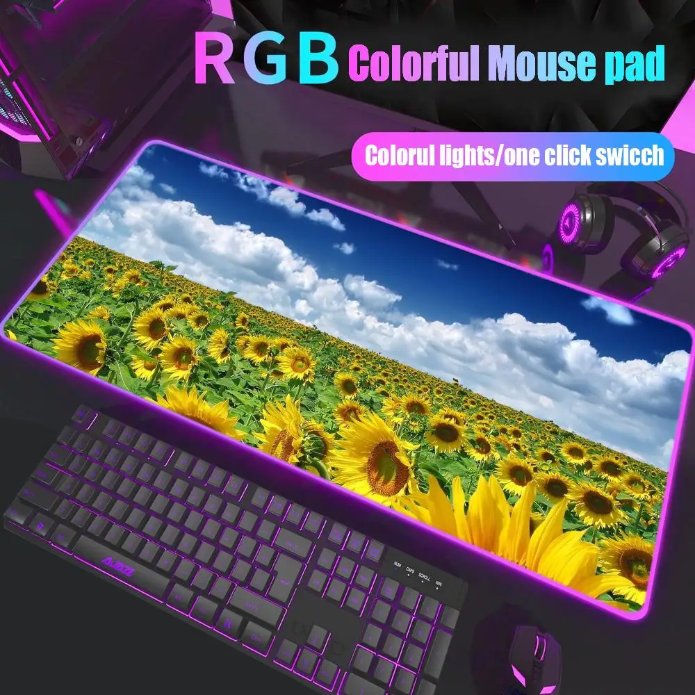 

Cartoon Flower Rose sunflower Mouse Pad Gamer Rgb Desk Mat Back Light Led Mousepad Setup Gaming Accessories Deskmat Big Mousepad