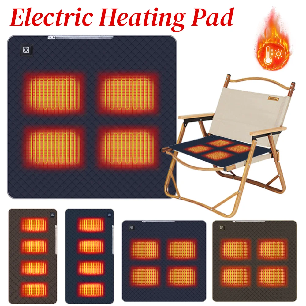 2pcs 4 Heated Areas Camping Chair Heated Cushion 3 Speed Heating Seat Cushion USB Charging Winter Seat Warmer Cover USB/Type-C