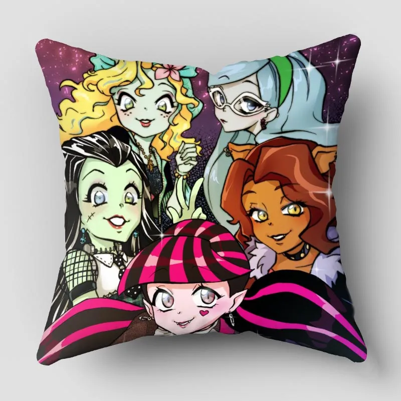 Monster High Pillow Cover Bedroom Home Office Decorative Pillowcase Square Zipper Pillow cases Satin Fabric 10.16WJY