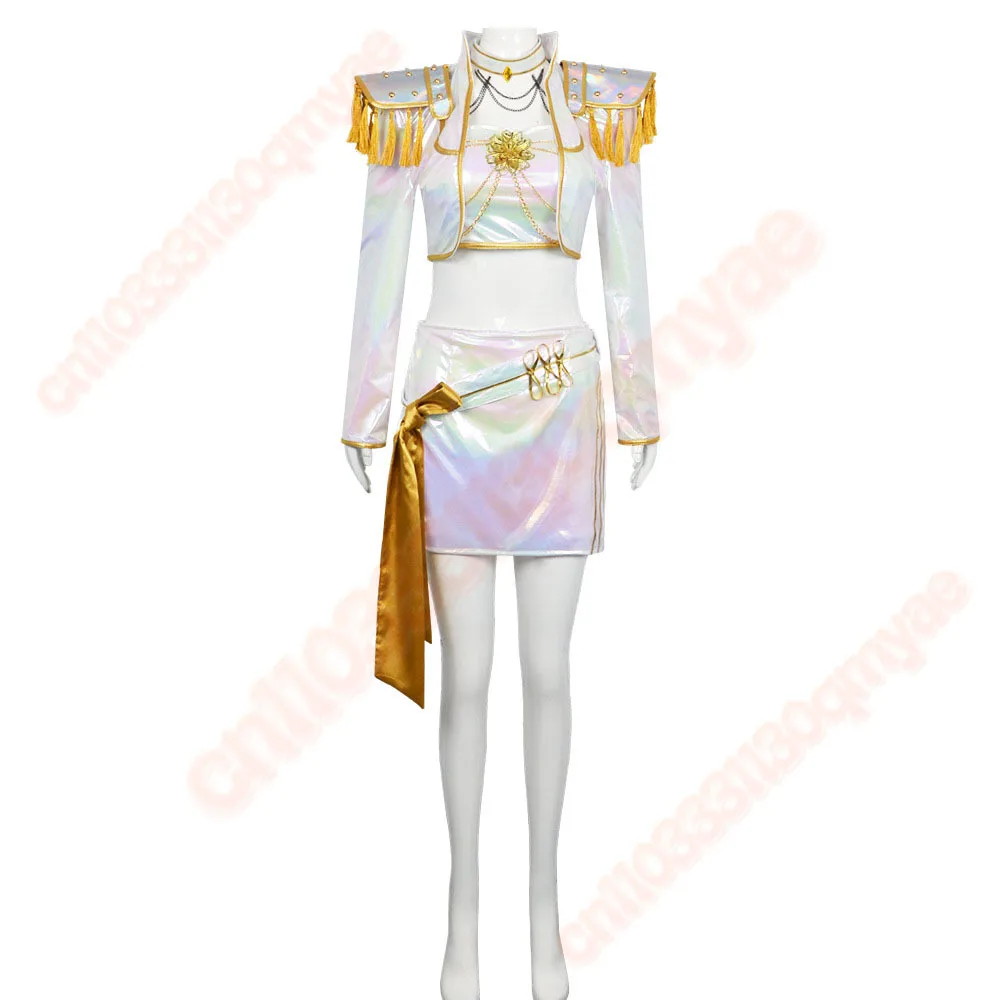 شيطان الصيادين الذهبي زي تأثيري البوب رومي زوي ميرا الذهبي زي الباروكات للنساء الزي الأبيض مجموعة هالوين الاطفال K POP مجموعة