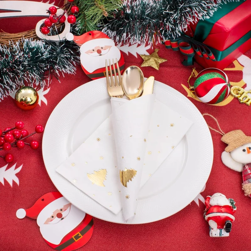 100pcs Christmas Napkin ，Disposable three-layer Christmas tree pattern tissue paper，Christmas Table Decoration Party Napkins