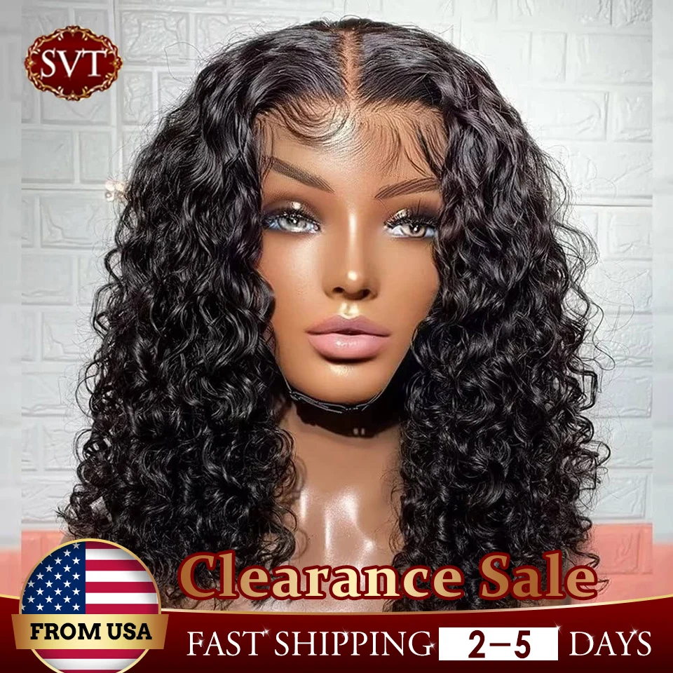 SVT Brazilian Water Wave Short Bob Lace Front Closure Wig Human Hair Wigs Wavy Curly Bob Frontal Wigs For Women Preplucked