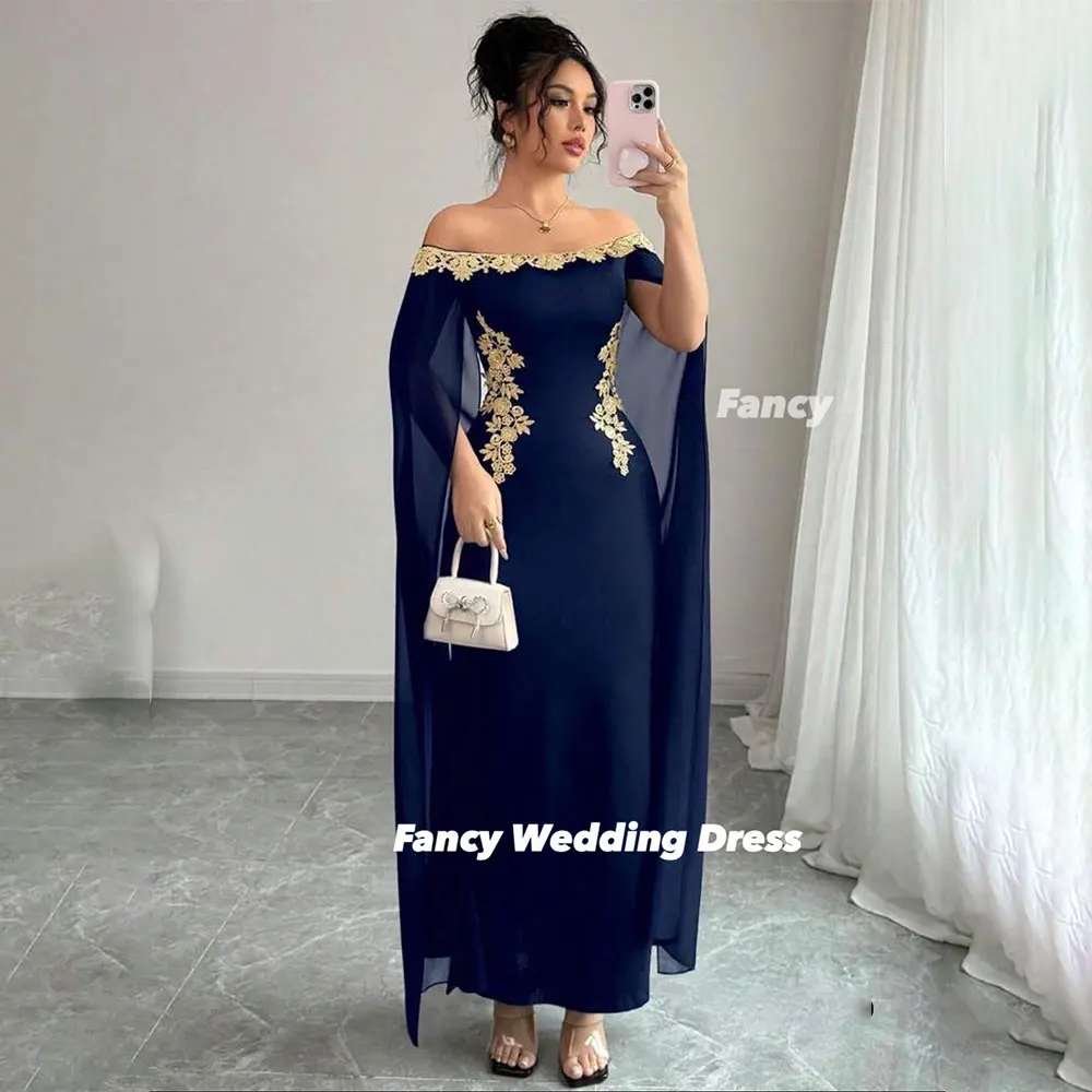 

Fancy Graceful Off Shoulder Evening Dress Mermaid With Shawl Prom Gown Elastic Satin Ankle Length Customized
