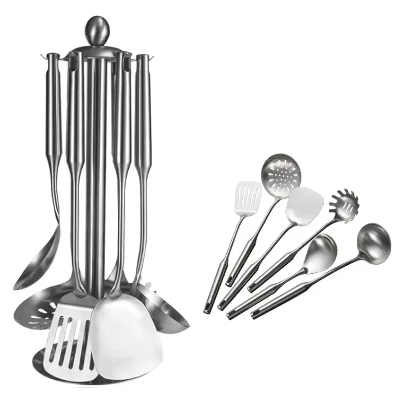 304 stainless steel kitchenware grinding kitchenware set, stainless steel cooking spoon scraper, seven-piece kitchenware set