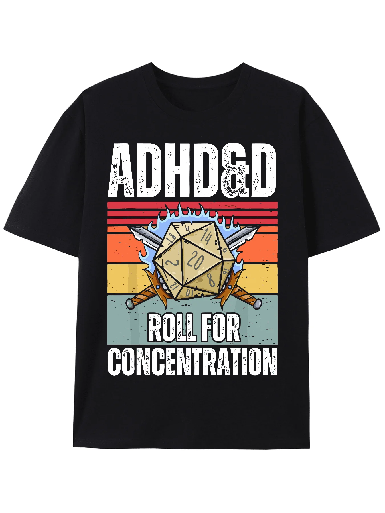 

Vintage Style Roll for Focus Gamer Tee - Distressed Print on Black Cotton
