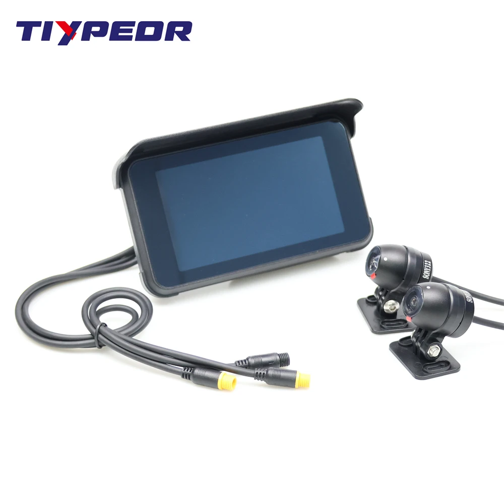 TIYPEOR 5 inch Motorcycle Carplay DVR Dual Lens Recording Navigation Waterproof Display Screen Portable Wireless Android Auto