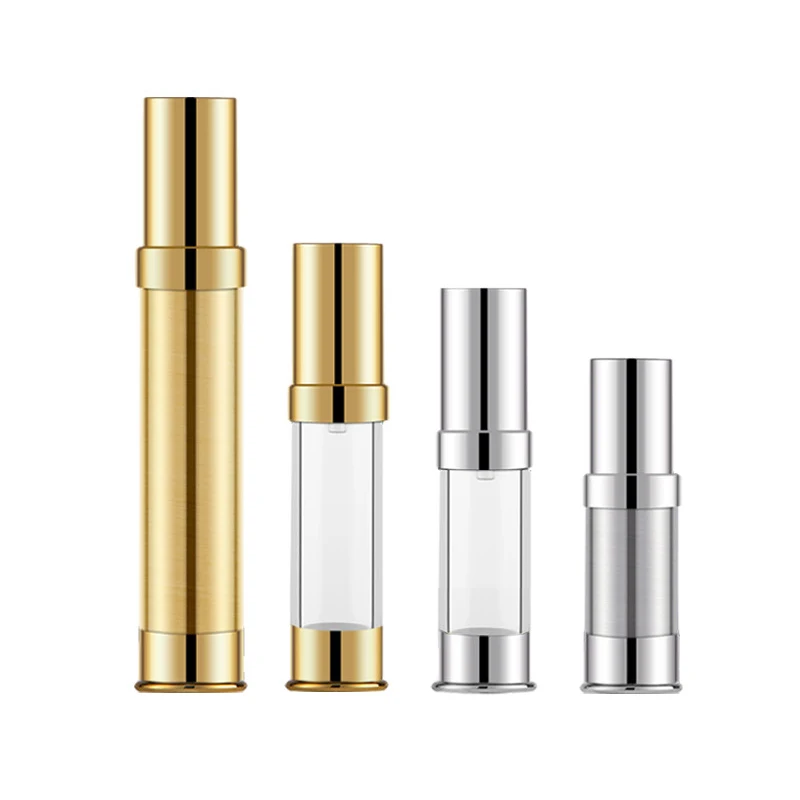 

24pcs 5ml 10ml 15ml 30ml Empty Shiny Gold Silver Aluminum AS Airless Lotion Cream Pump Mist Spray Bottle Travel Cosmetic Makeup