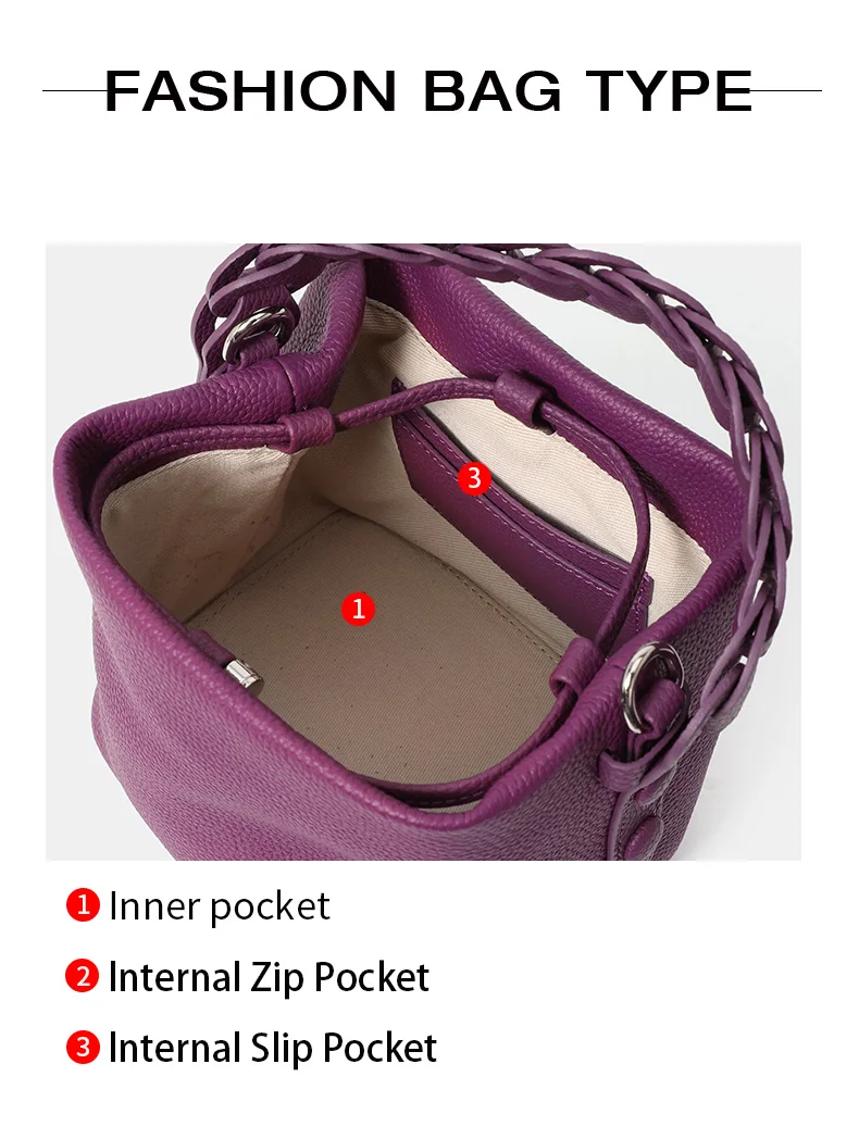 Elegante Handtasche aus echtem Leder, einzelne Schultertasche, Crossbody-Tasche, erste Schicht Rindsleder, Bucket Bag für den Arbeitsweg, Litschi-Muster – Detail 5