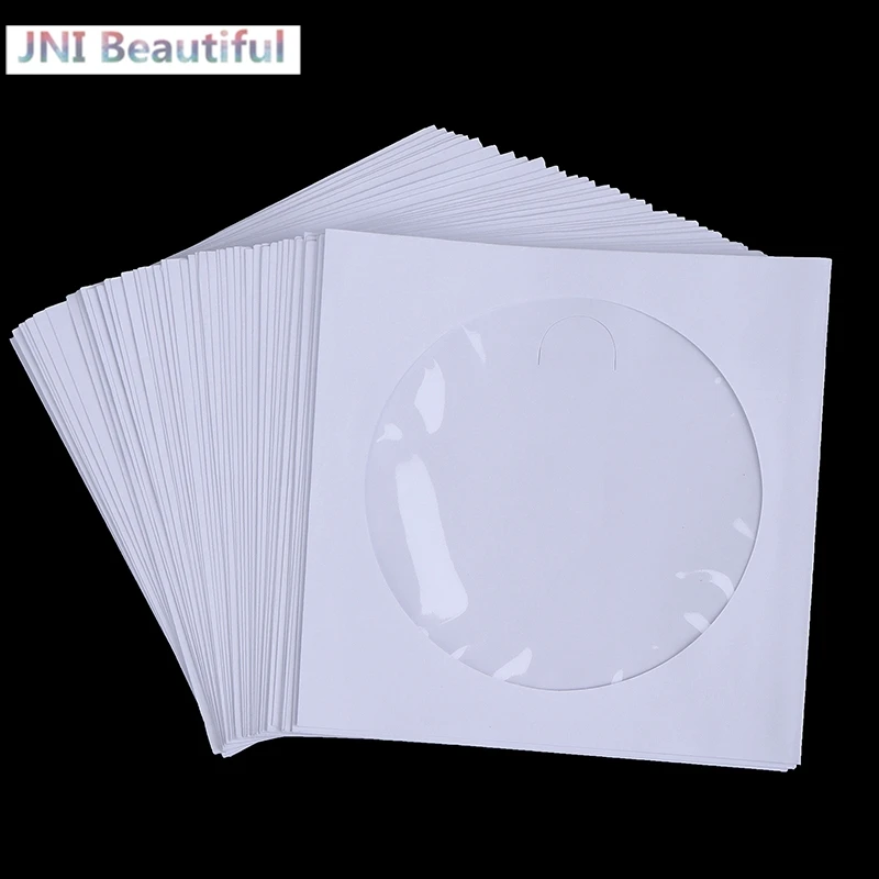 10/50PCS White 12.5*12.5CM CD DVD Disc Paper Sleeves Envelopes Storage Clear Window Case Flap White Folded Paper Bag CD Sleeves