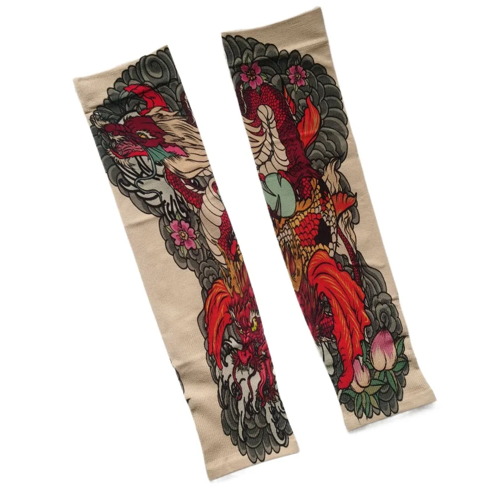 Elastic Flower Arm Tattoo Sleeve UV Protection Long-sleeved Sun Protection Cover Breathable Sunscreen Ice Silk Arm Sleeve Sports