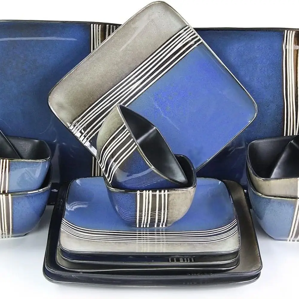 

Синий/серый набор столовой посуды с двойной чашей из керамики, 16 предметов — коллекция Uptown Loft ELM-UPTOWN16