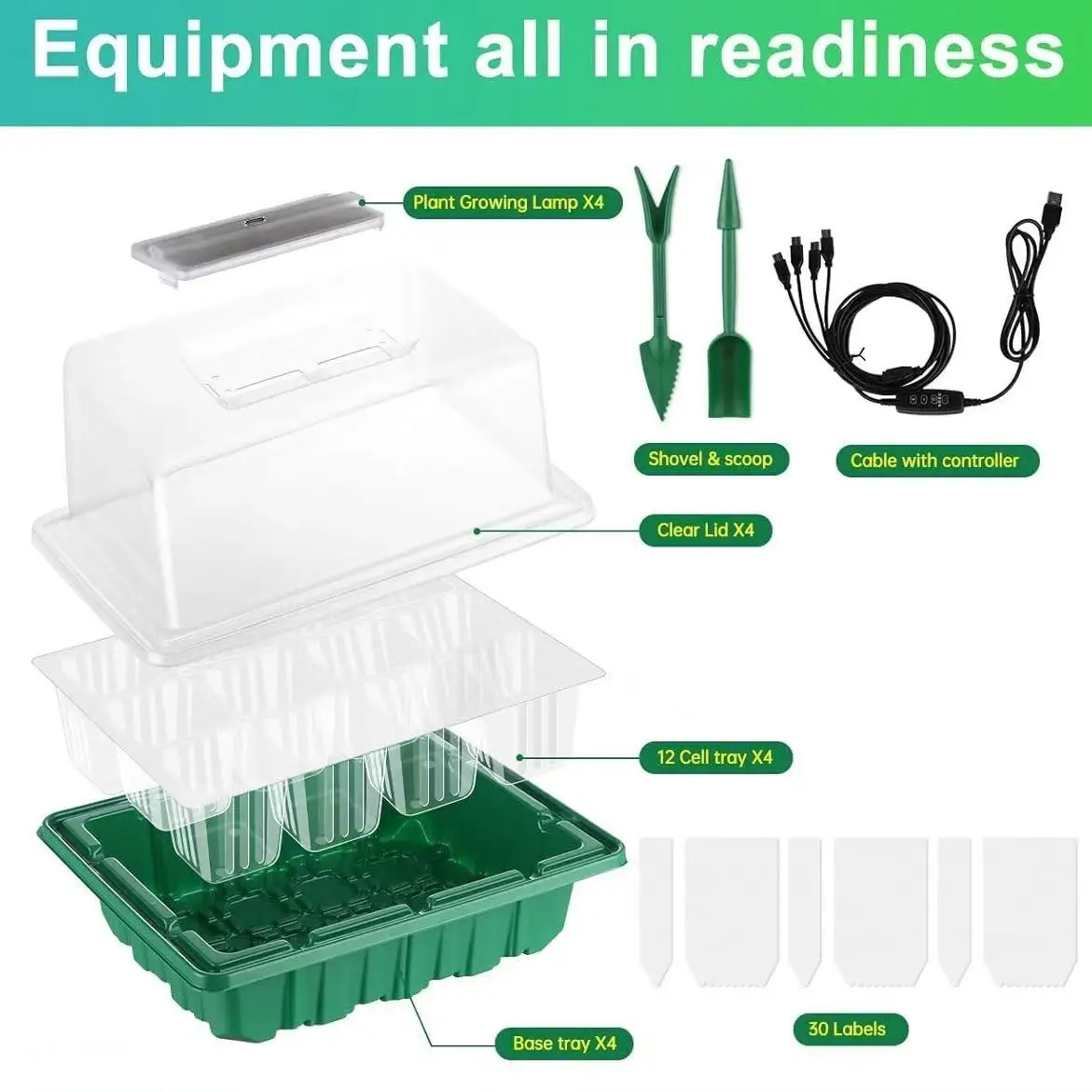 12-Well Higher Cover Nursery Tray Box With Growing Light Seedling Germination Planting Pot Full Spectrum LED Growth Promotion