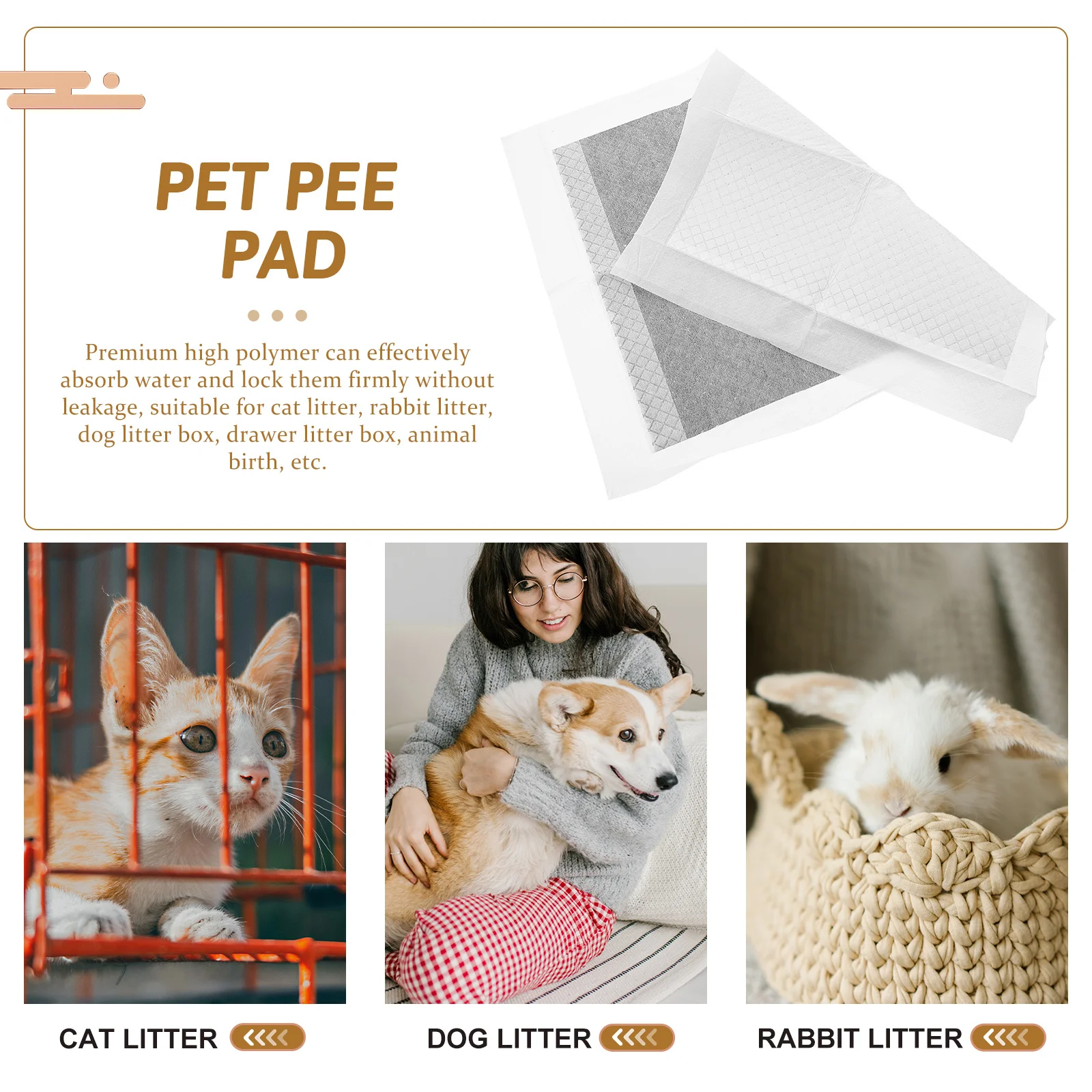 

100pcs Pet Pee Pads Premium Absorbent Disposable Dog Potty Mats Leakproof High Polymer Clean Pads For Home Outdoor