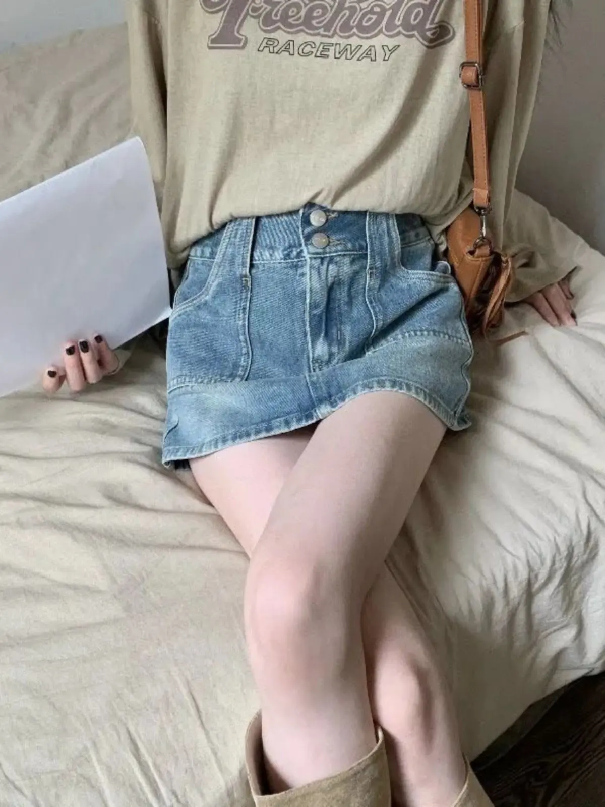 Women's Blue A-line Wrap Denim Skirt Vintage 2000s Korean Style High Waist Jean Skirt Harajuku Y2k Cowboy Skirt Summer Clothes