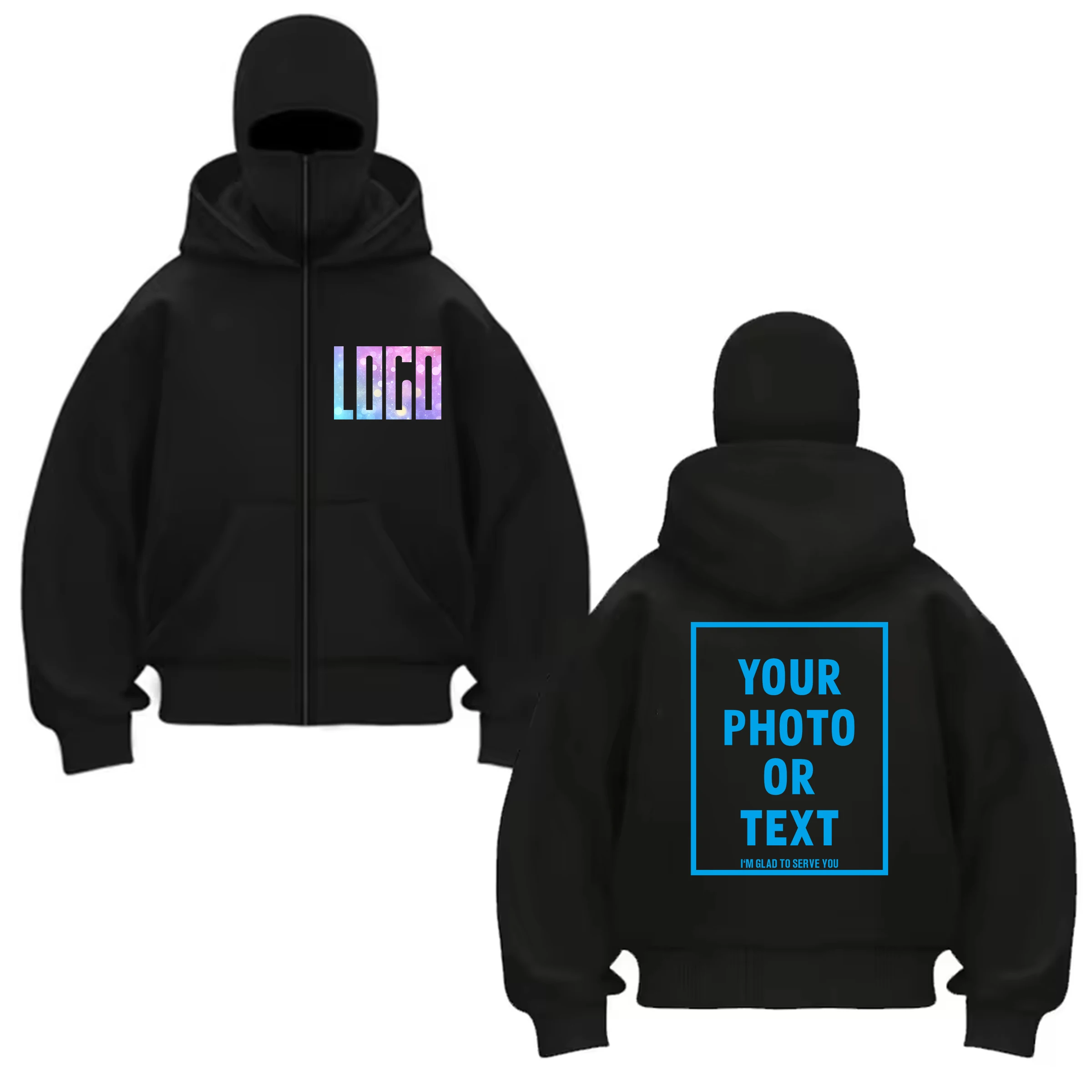Customized Logo DIY Autumn Unisex Fashion Double-Layer Hoodie Y2K Oversized Loose Zipper Sweatshirt Street Trend Sportswear