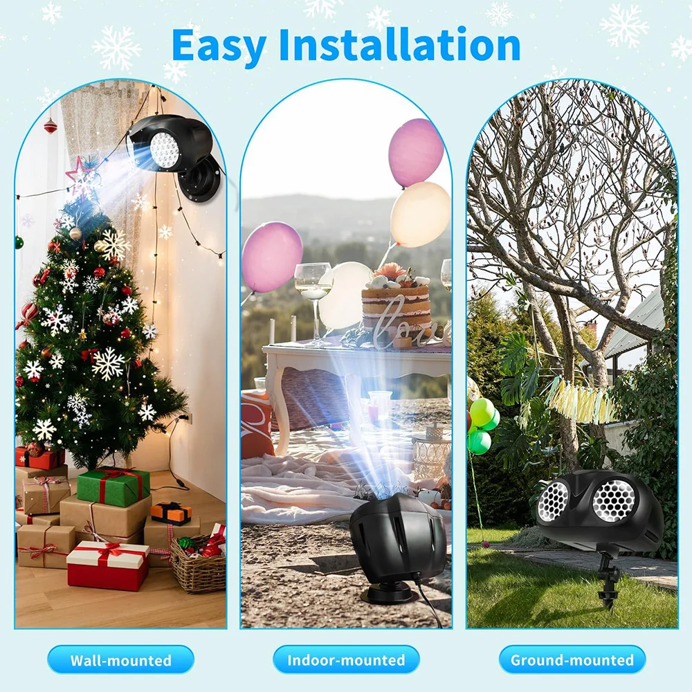 Christmas Snowfall Projector Lights Double-tube Snowflake Projector Lamp Clearer Rotating Falling Snow Spots Holiday Decoration