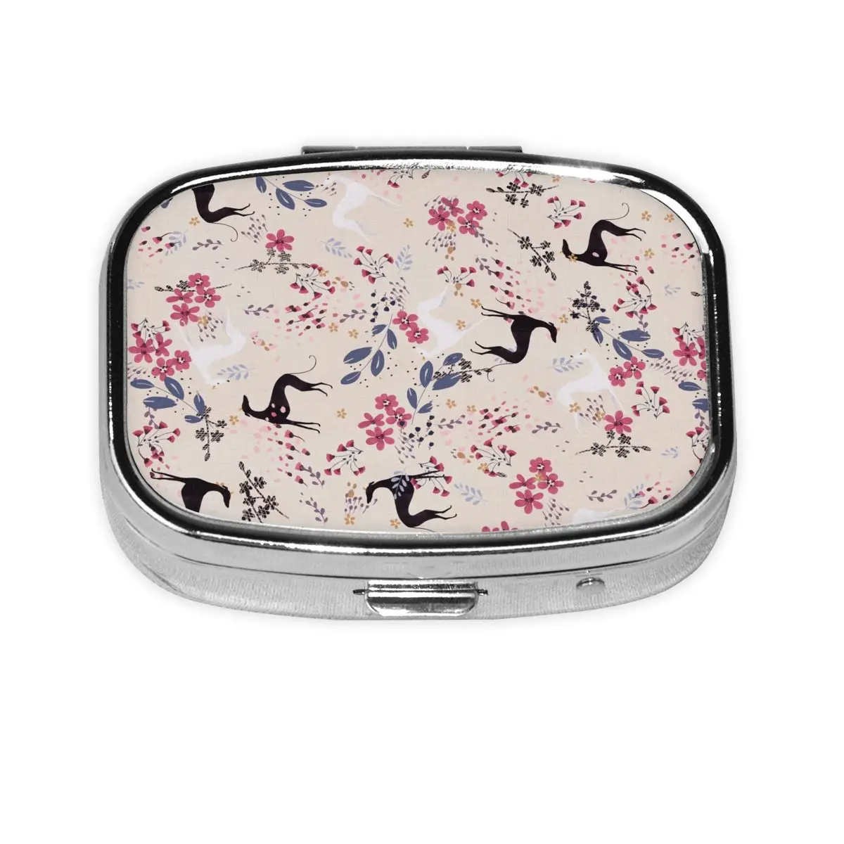 

Greyhound Sighthound Flower Love Mini Portable Pill Case 2-Compartmen Animal Whippet Dog Medicine Holder Storage Case Pill Box