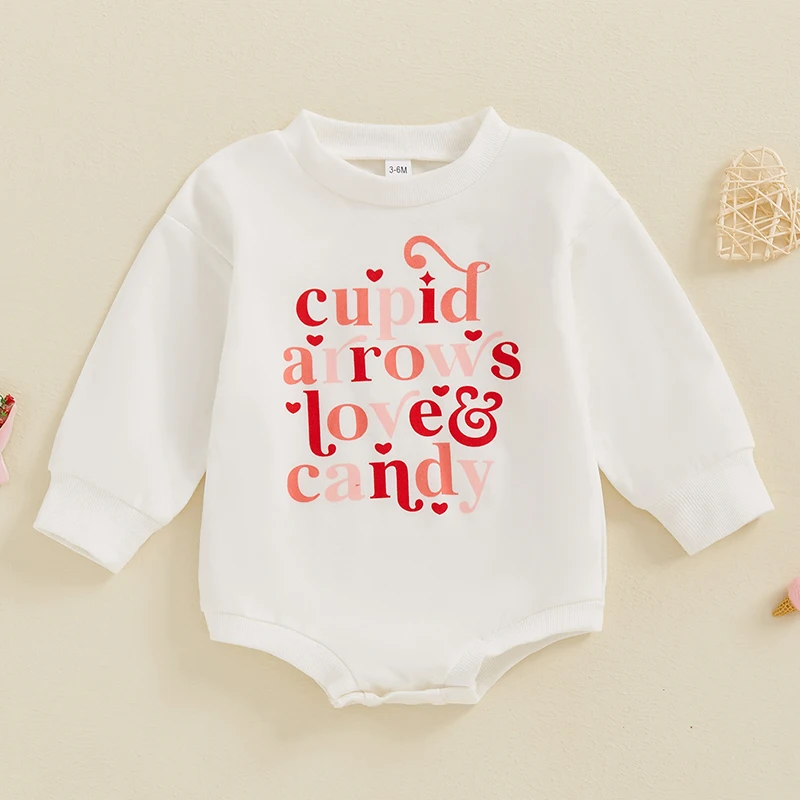 

Baby Boys Girls Romper Long Sleeve Crew Neck Heart Pattern Bodysuit Valentine’s Day Playsuit for 0-18 Months