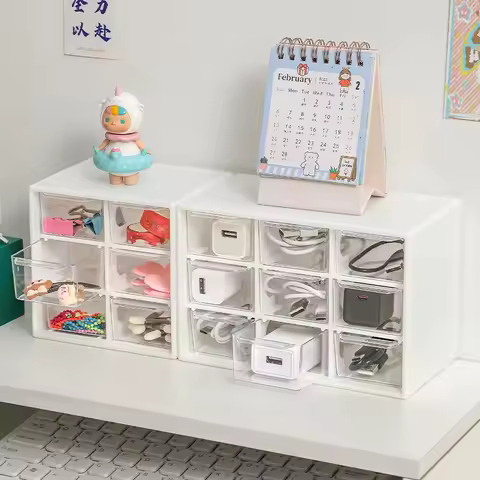 Desktop 9 Grid Storage Boxes Organizer Transparent Small Drawer Partitioned Student Desk Wall-mounted Sundries Storage Box Cute