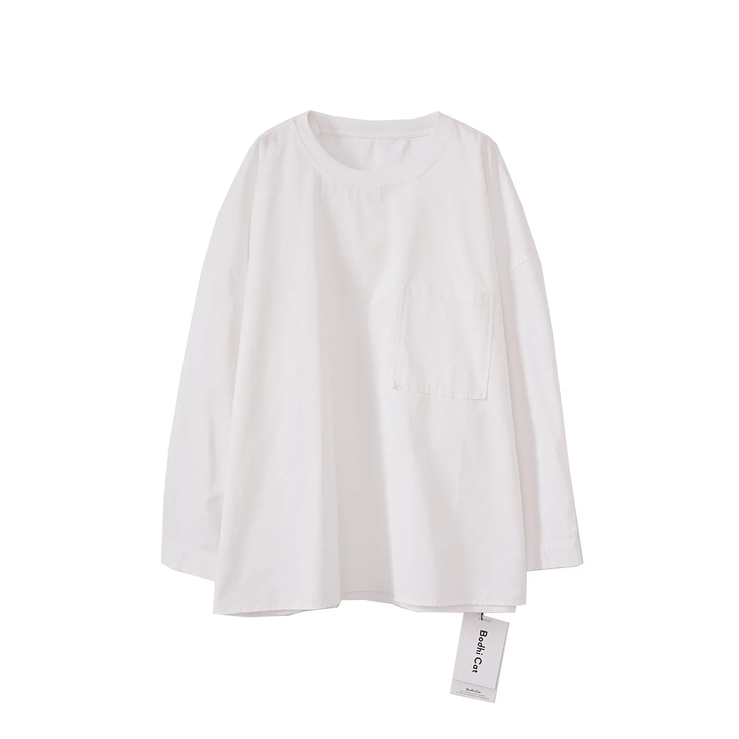 

Bodhl Women's mat White Casual Long Sve T-irt with Single ket Inner Wear round Ne Loose Fit Breathable Co...