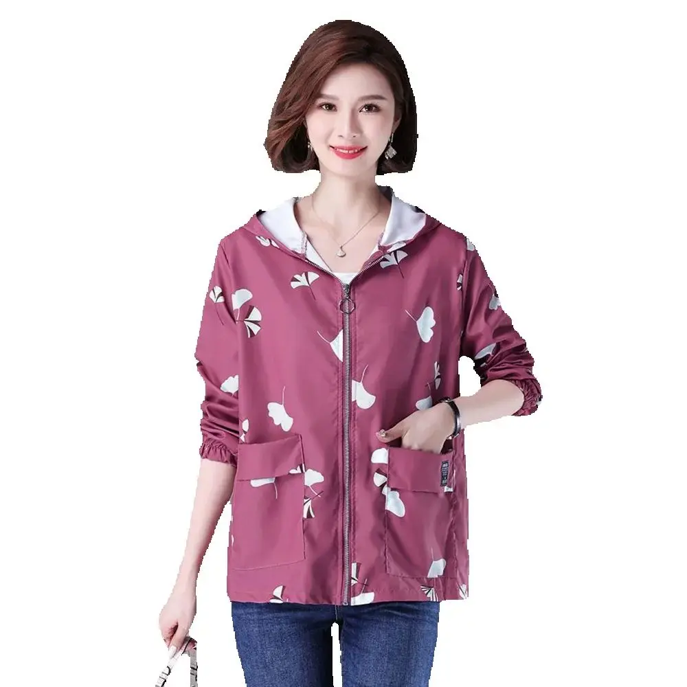 

Ladies' New Hooded Coat 2024 Spring And Autumn Fashion Middle-aged Mother's Printed Long-sleeved Loose Slim Casual Trench Coat .