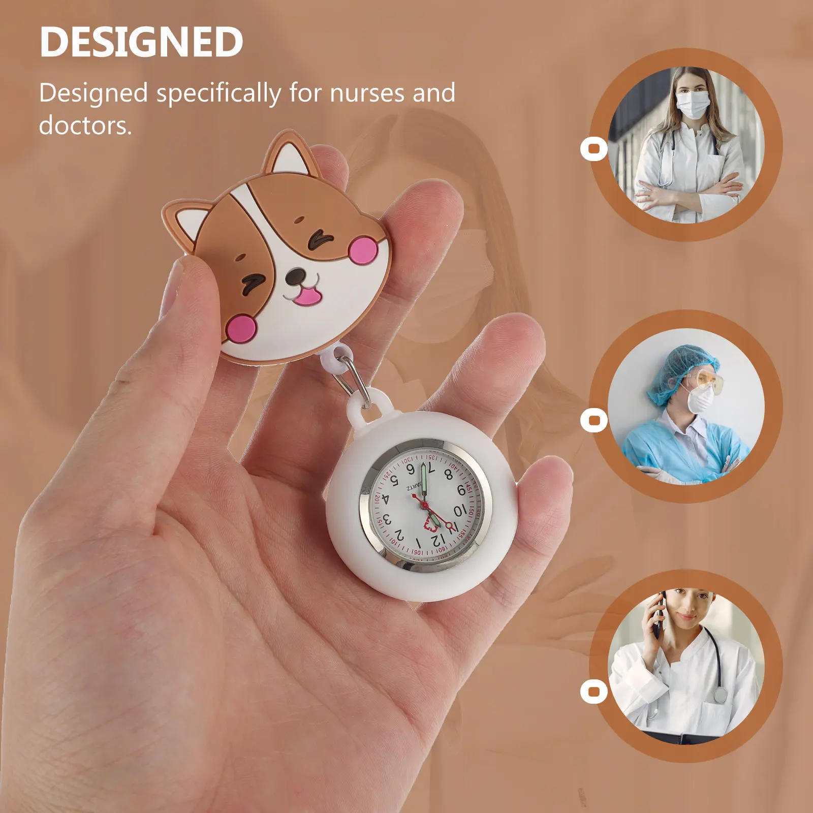 1Pcs Nurse Pocket Watch Retractable Buckle Cartoon Hanging Delicate Portable Hook Scalable Badge Hanging Watch