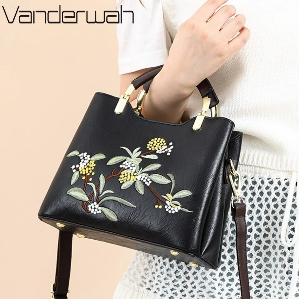 

Metal Handle Elegant Handbag for Women Leather Top-Handle Bags Purse Ladies Shoulder Crossbody Bag Flower Casual Tote Sac 2025