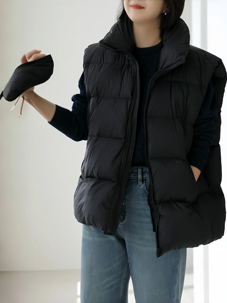 

Faionable Stand Collar down Cotton Vest Women's plus Size Loose Fit Svel Tank Top Outerwear Autumn Winter